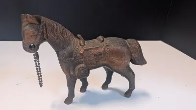 Vintage Western Style Horse Pot Metal Copper Finish & Metal Horse Jumping