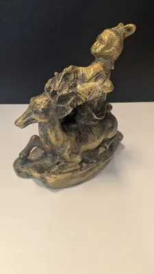 Brass Chinese Boy Sitting On A Deer