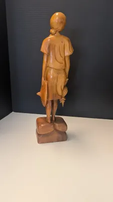 Made In The Philippines Vintage 18" Hand Carved Solid Wooden Statues Man/Woman Set