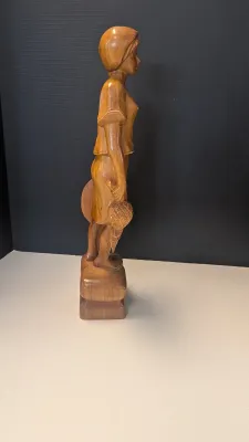 Made In The Philippines Vintage 18" Hand Carved Solid Wooden Statues Man/Woman Set