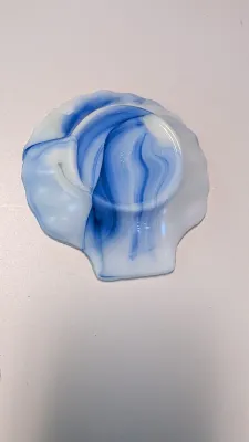 Vintage Akro Agate Glass Blue Swirl Milk Glass Slag Octagonal Faceted Cup & Shell Shaped Trinket Dishes