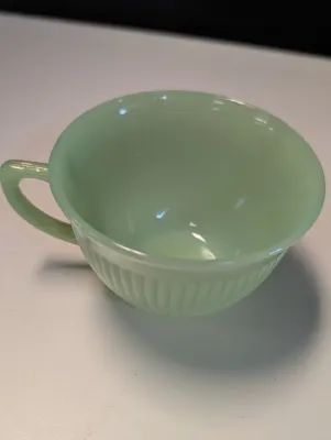 Set Of 8 Anchor Hocking Fire Kine Jadeite Jan Ray Design Tea Cup Ribbed