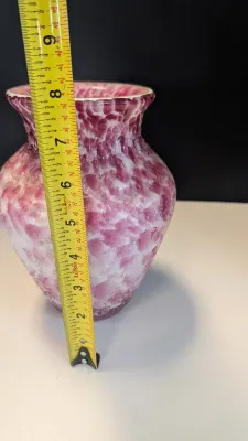 Murano Style Art Glass Flower Vase Textured Pink & White Splatter Glass