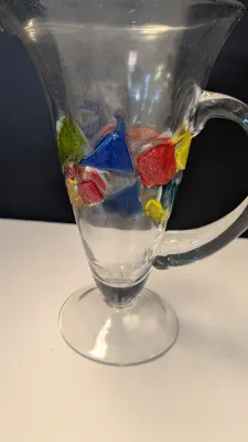 10" Vintage Hand Blown Multi Colored Mosaic Art Glass Pitcher
