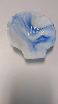 Vintage Akro Agate Glass Blue Swirl Milk Glass Slag Octagonal Faceted Cup & Shell Shaped Trinket Dishes