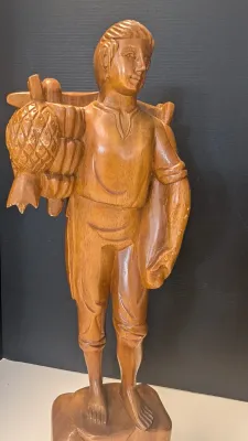 Made In The Philippines Vintage 18" Hand Carved Solid Wooden Statues Man/Woman Set