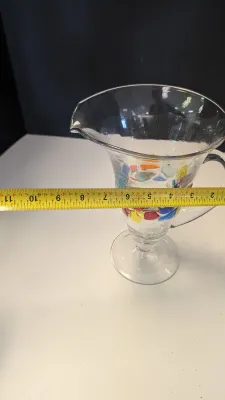 10" Vintage Hand Blown Multi Colored Mosaic Art Glass Pitcher