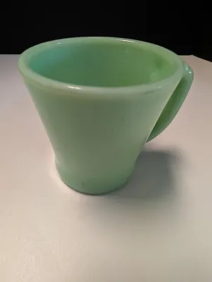 Set Of 6 Vintage Fireking Jadeite Oven Ware Green Mug D Handle Flat Bottom