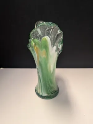 Made In Mexico Green & White Hand Blown Vase