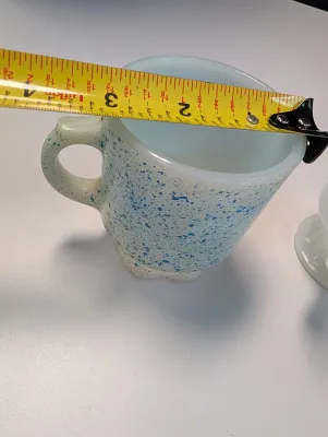 Anchor Hocking Fire King Blue Speckled Stacking Coffee Cup Mug & Fire King Anchor Hocking Milk Glass Mug w/ D Handle
