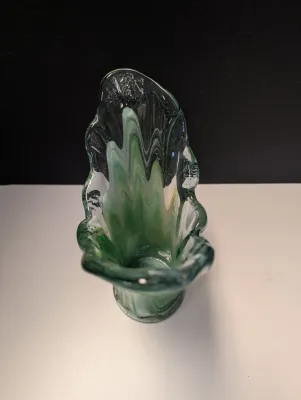 Made In Mexico Green & White Hand Blown Vase