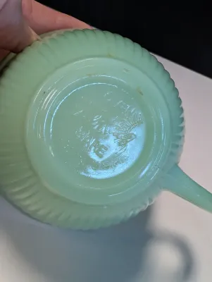 Set Of 8 Anchor Hocking Fire Kine Jadeite Jan Ray Design Tea Cup Ribbed