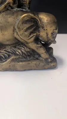 Brass Chinese Dynasty Child Riding Elephant Statue Fengshlui Tong Zi