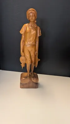 Made In The Philippines Vintage 18" Hand Carved Solid Wooden Statues Man/Woman Set