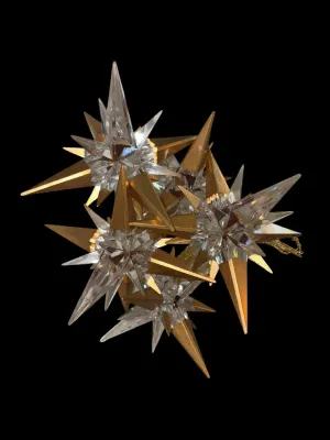 Sale Photo Thumbnail #112: Add elegant sparkle to your holiday décor with this lot of five Traditions AAF acrylic star snowflake ornaments. Each ornament features a dimensional clear acrylic starburst design accented with metallic gold points and ornate gold-tone cone caps with ha