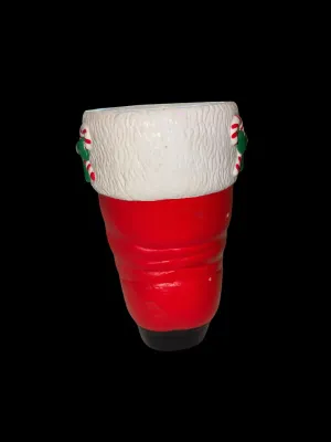 Sale Photo Thumbnail #163: Candy  Cane Santa Boot Vase, Ceramic