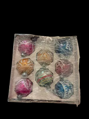 Sale Photo Thumbnail #25: This mixed lot of 8 vintage glass Christmas ornaments shows expected age-related wear, including crazing, discoloration, paint and glitter loss, scratches, and loss of silvering. Each ornament has its own unique vintage character. Please review all photos