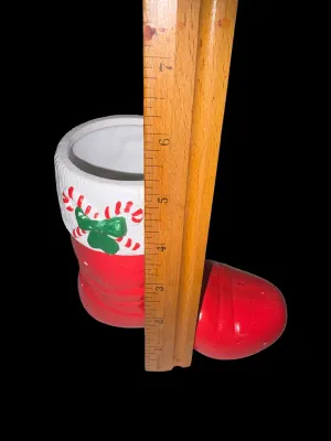 Sale Photo Thumbnail #168: Candy  Cane Santa Boot Vase, Ceramic