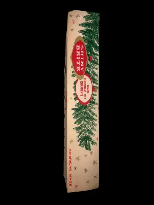 Sale Photo Thumbnail #126: Vintage set of five Shiny Brite glass Christmas ball ornaments in their original "Shiny Brite" box. These American-made ornaments feature a beautiful teal blue mercury glass finish with ribbed metal caps and are perfect for mid-century Christmas decoratin