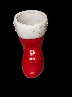 Sale Photo Thumbnail #166: Candy  Cane Santa Boot Vase, Ceramic