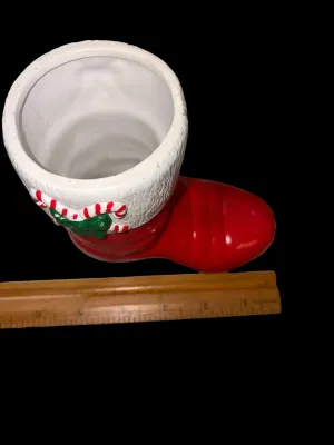 Sale Photo Thumbnail #169: Candy  Cane Santa Boot Vase, Ceramic