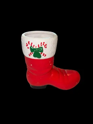 Sale Photo Thumbnail #164: Candy  Cane Santa Boot Vase, Ceramic