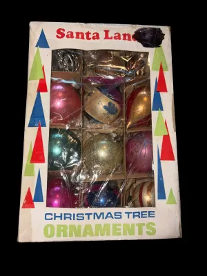 Sale Photo Thumbnail #97: A charming assortment of 13 vintage Christmas ornaments featuring both glass and plastic examples in a variety of classic holiday styles. Includes mercury glass ornaments, an indented reflector ornament, mosaic glass ornaments, a textured pinecone ornamen