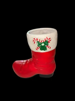 Sale Photo Thumbnail #162: Candy  Cane Santa Boot Vase, Ceramic