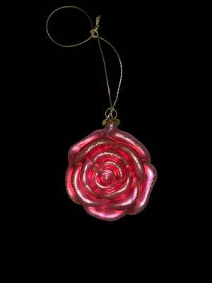 Sale Photo Thumbnail #43: Beautiful set of hand-blown pink rose ornaments with gold glitter accents. These are believed to be in the Christopher Radko style, but no signature, tag, or original packaging is present to confirm the maker.
Very good vintage/pre-owned condition with li