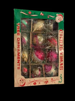 Sale Photo Thumbnail #7: Vintage Christmas Bulbs, MCM Glass Bulbs Lot #67
Beautiful assortment of authentic vintage Mid-Century Modern (MCM) glass Christmas ornaments in vibrant pink, gold, red, green, and cream. Includes a mix of round and teardrop shapes with hand-painted and g