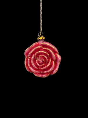 Sale Photo Thumbnail #41: Beautiful set of hand-blown pink rose ornaments with gold glitter accents. These are believed to be in the Christopher Radko style, but no signature, tag, or original packaging is present to confirm the maker.
Very good vintage/pre-owned condition with li