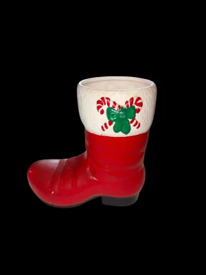 Sale Photo Thumbnail #138: Santa Holly Boot Planter Vase, Ceramic