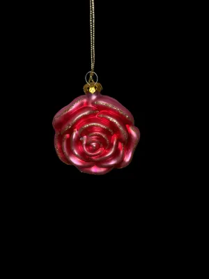 Sale Photo Thumbnail #42: Beautiful set of hand-blown pink rose ornaments with gold glitter accents. These are believed to be in the Christopher Radko style, but no signature, tag, or original packaging is present to confirm the maker.
Very good vintage/pre-owned condition with li