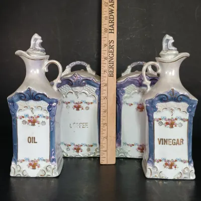 LOT 142: White Block German Made Lustre Ceramic Kitchen Canisters