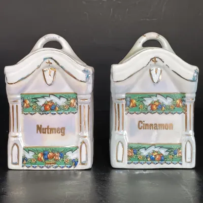 LOT 141: White Block German Made Lustre Ceramic Kitchen Canisters