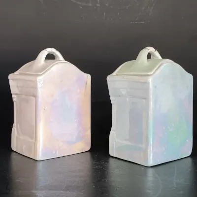LOT 141: White Block German Made Lustre Ceramic Kitchen Canisters