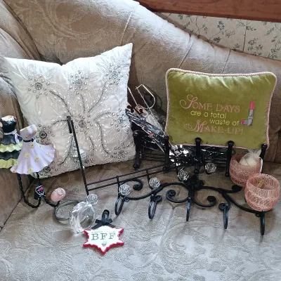 LOT 156: Home Collection - Metal Hangers, Door Hooks, Candle Holders, Pillows & More