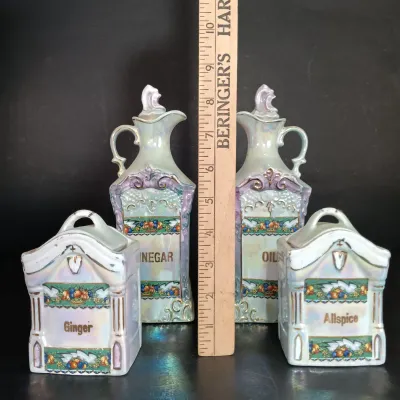 LOT 141: White Block German Made Lustre Ceramic Kitchen Canisters