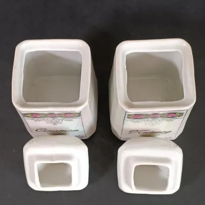 LOT 23: M Rosenbaum Bavarian Made Spice Canisters with Victoria Czechoslovakia Tea Canister