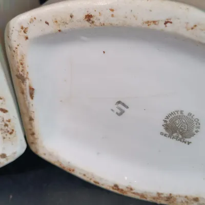 LOT 27: White Block German Made Lustre Ceramic Kitchen Canisters