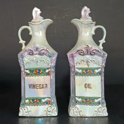 LOT 141: White Block German Made Lustre Ceramic Kitchen Canisters