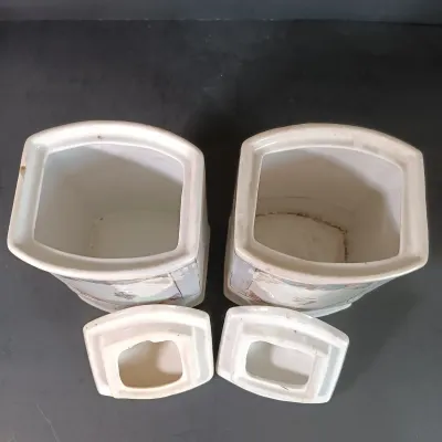 LOT 27: White Block German Made Lustre Ceramic Kitchen Canisters