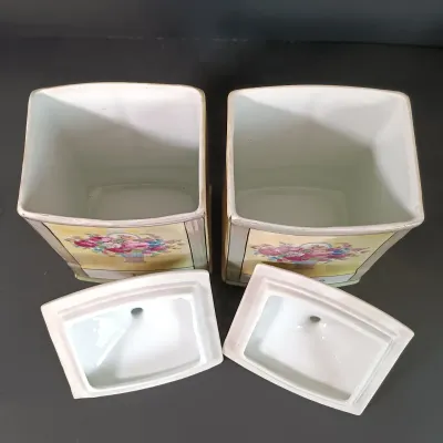 LOT 137: Czechoslovakian Lustre Ceramic Kitchen Canisters
