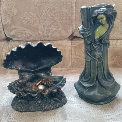 LOT 155: Fairytale Collection- Resin Art Nouveau Vase, Resin Mermaid in Shell and Fairy, 1938 German Reichspost Telegram & More