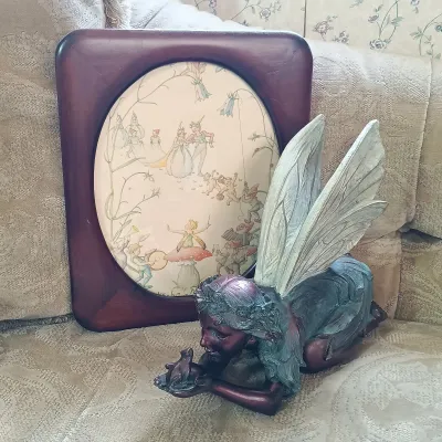 LOT 155: Fairytale Collection- Resin Art Nouveau Vase, Resin Mermaid in Shell and Fairy, 1938 German Reichspost Telegram & More