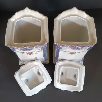 LOT 142: White Block German Made Lustre Ceramic Kitchen Canisters