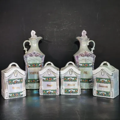LOT 141: White Block German Made Lustre Ceramic Kitchen Canisters