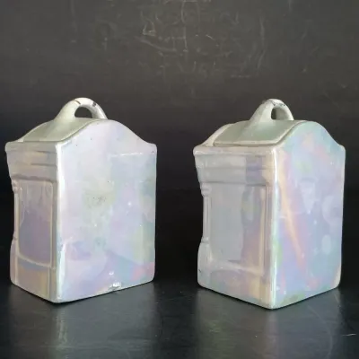 LOT 141: White Block German Made Lustre Ceramic Kitchen Canisters