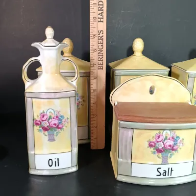 LOT 136: Czechoslovakian Lustre Ceramic Kitchen Canisters