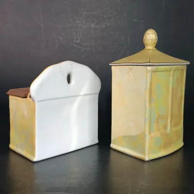 LOT 136: Czechoslovakian Lustre Ceramic Kitchen Canisters